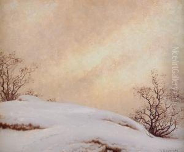 Vinterlandskap Oil Painting by Gustaf Fjaestad