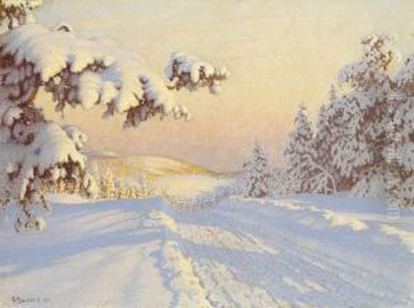 Snotackt Stig (snow-covered Path) Oil Painting by Gustaf Fjaestad