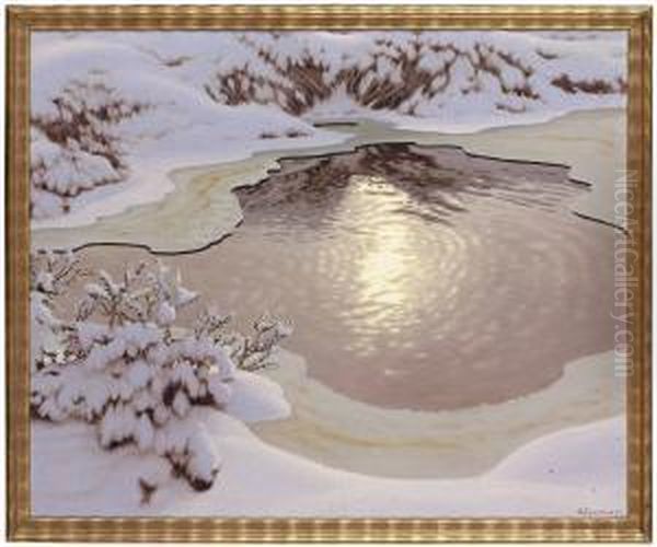 Solreflexer I Kalla (vinter) Oil Painting by Gustaf Fjaestad