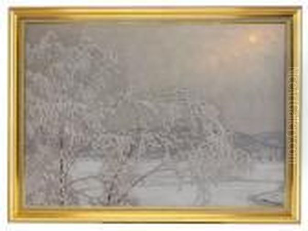 Norrlandsk Vinterbild I Soldis Oil Painting by Gustaf Fjaestad