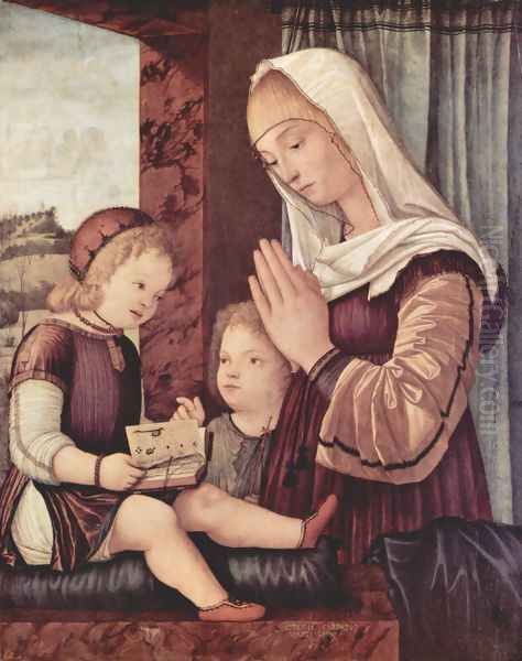 Mary and John the Baptist praying to the Christ child Oil Painting by Vittore Carpaccio