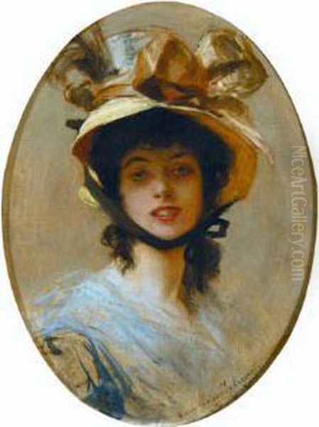 Elegante Au Chapeau. Oil Painting by Francois Flameng