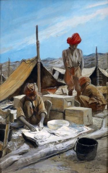 La Preparation Du Pain Dans Un Campement En Inde Oil Painting by Francois Flameng