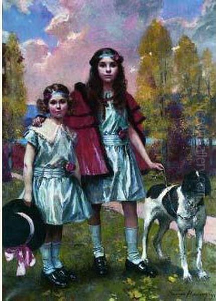 Les Deux Soeurs Dans Le Parc Oil Painting by Francois Flameng