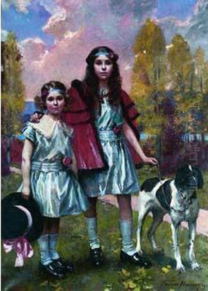 Les Deux Soeurs Dans Le Parc 1922 Oil Painting by Francois Flameng