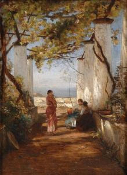 Caesarpalast Auf Der Insel Capri. Oil Painting by Albert Flamm