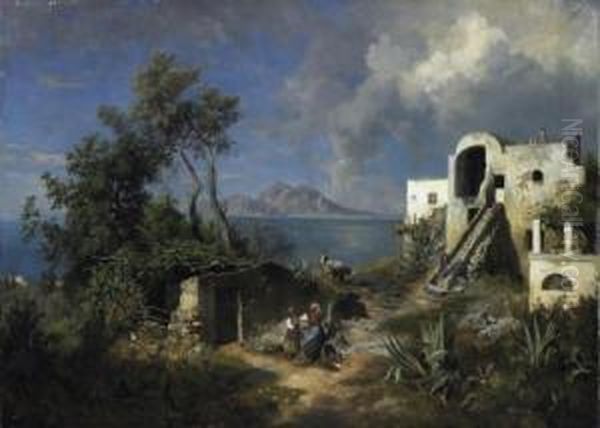 Capri. View On The Island From The Naples Area. Oil On Canvas. 110 X 153cm. Oil Painting by Albert Flamm