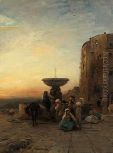 Conversazione Presso La Fonte Oil Painting by Albert Flamm