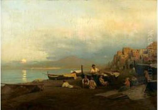 Les Pecheurs A Naples Oil Painting by Albert Flamm