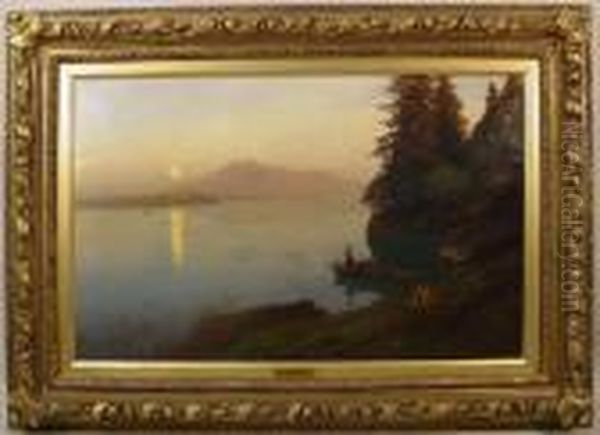 View Of The Rigimountain, Lucerne Oil Painting by Albert Flamm