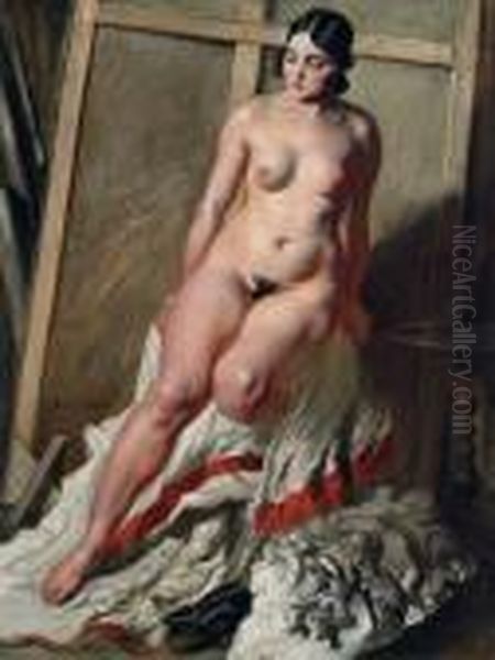 Seated Nude Oil Painting by Hippolyte Flandrin