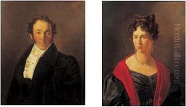 Portraits De Aubertine Salles Et De Louis Martial Salles Oil Painting by Hippolyte Flandrin