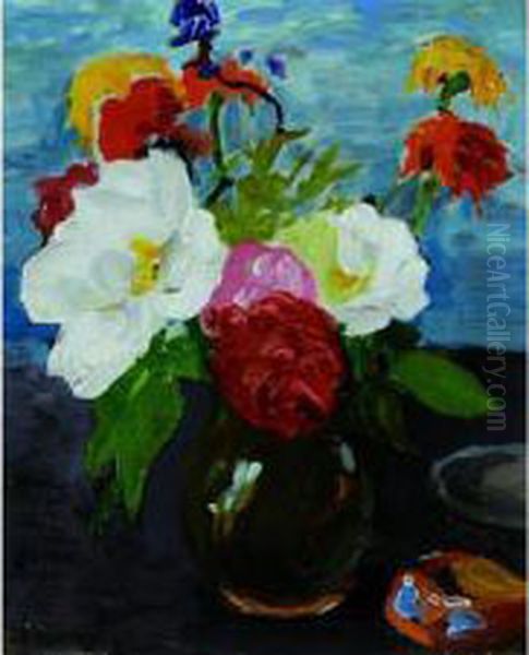 Vase De Fleurs. Oil Painting by Jules Flandrin