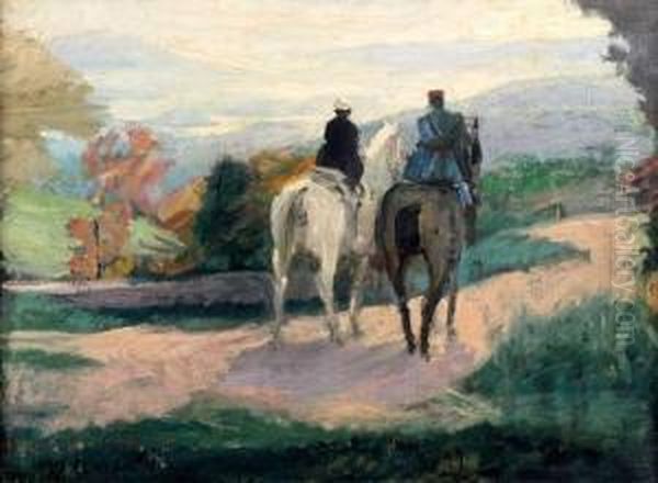 Deux Cavaliers En Promenade Oil Painting by Jules Flandrin