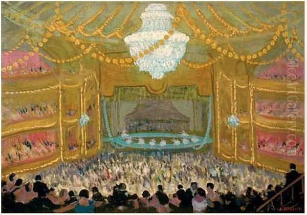 Ballet Russe A L'opera De Paris. Oil Painting by Jules Flandrin