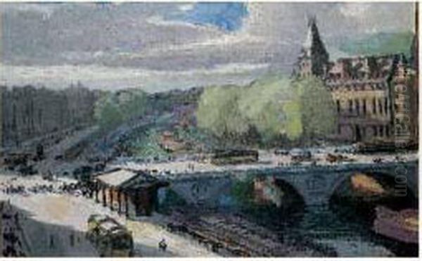 Paris, Le Pont Saint-michel Oil Painting by Jules Flandrin