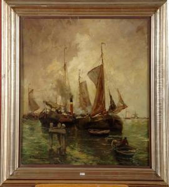 Coin De Port Anime En Hollande Oil Painting by Gustave Flasschoen