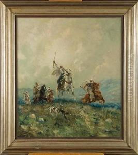 Scene De Chasse En Afrique Du Nord Oil Painting by Gustave Flasschoen