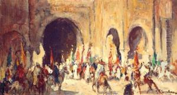 Fete A Meknes Oil Painting by Gustave Flasschoen