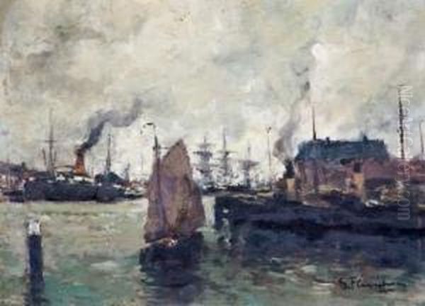 Le Port D'amsterdam Oil Painting by Gustave Flasschoen