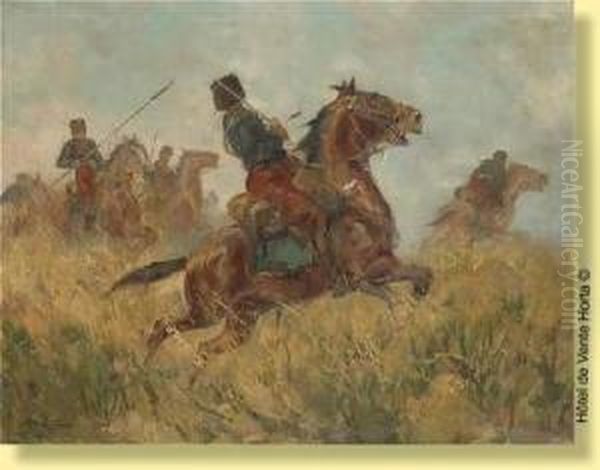 Charge De Cavalerie Oil Painting by Gustave Flasschoen