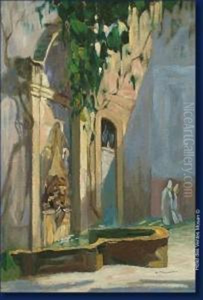 Fontaine Oil Painting by Gustave Flasschoen