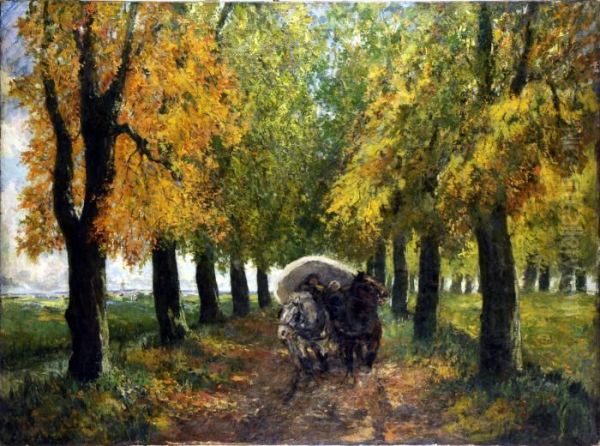 Carriole Sur Le Chemin Oil Painting by Gustave Flasschoen