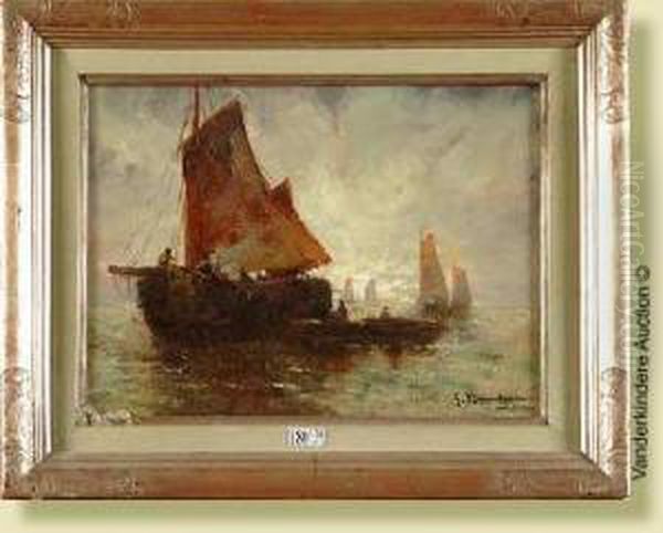 Bateaux De Peche Oil Painting by Gustave Flasschoen