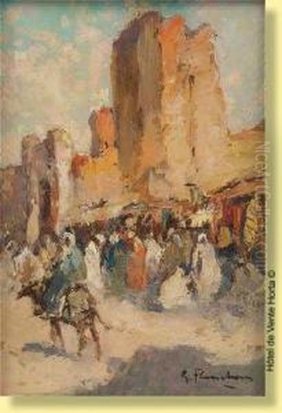 Marche Au Maroc Oil Painting by Gustave Flasschoen