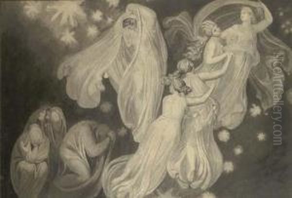 Angels Rescuing A Soul From The Ranks Of The Dead Oil Painting by John Flaxman