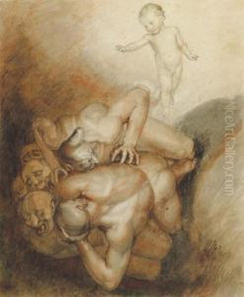 'evil Spirits Cast Out': An 
Illustration To Emmanuel Swedenborg'sarcania Coelestia, No. 1272. Oil Painting by John Flaxman