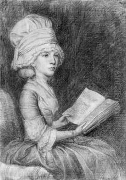 Portrait Study Of Mrs Matthew, 
Seated, Three-quarter-length,wearing A Cap, Reading A Book Oil Painting by John Flaxman