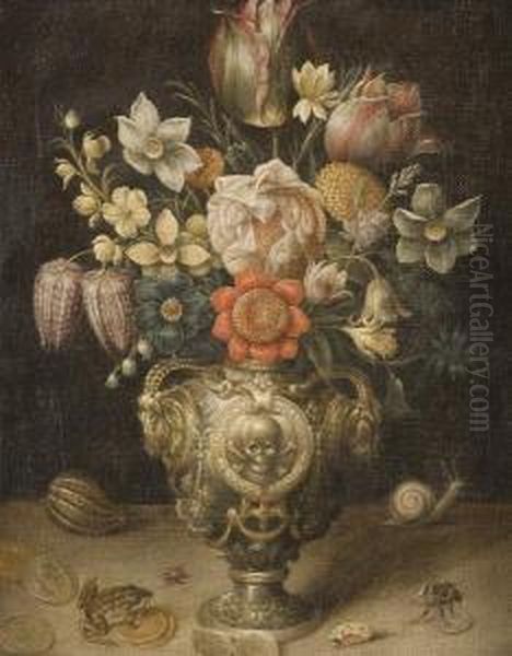 Natura Morta Di Fiori Entro Vaso Con Memento Mori Oil Painting by Georg Flegel