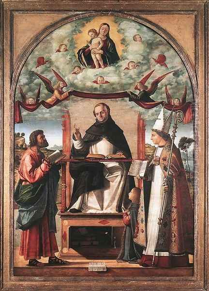 St Thomas in Glory between St Mark and St Louis of Toulouse 1507 Oil Painting by Vittore Carpaccio