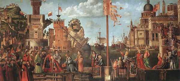 Meeting of the Betrothed Couple and the Departure of the Pilgrims 1495 Oil Painting by Vittore Carpaccio