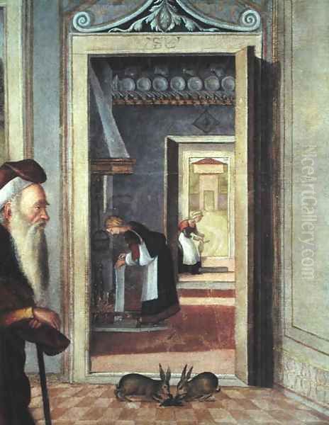 The Birth of the Virgin, detail of servants in the background, 1504-08 Oil Painting by Vittore Carpaccio