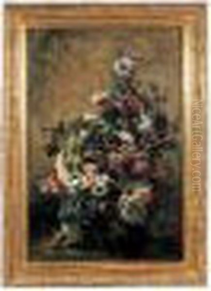 Bouquet De Fleurs Sur Un Fond Dore Oil Painting by Camille Flers