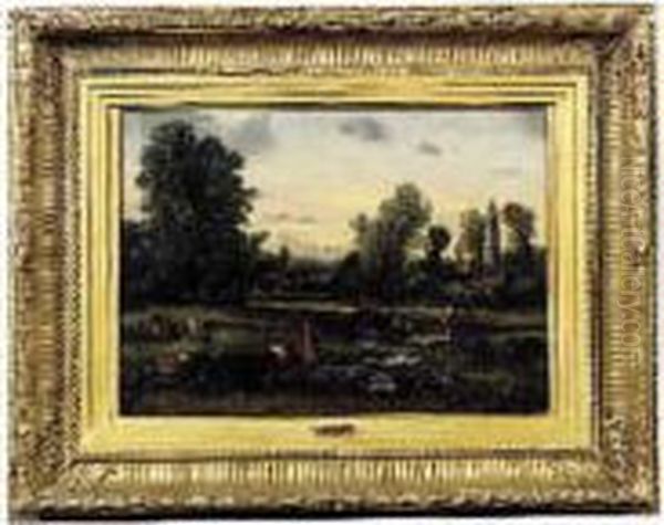 Scene Champetre En Normandie, Circa 1840 Oil Painting by Camille Flers