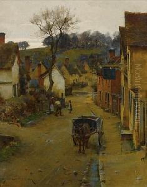 A Village Street Oil Painting by William Teulon Blandford Fletcher