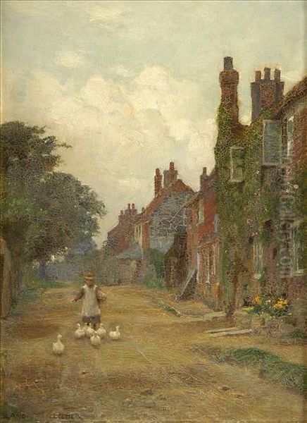 Winchelsea, Sussex, A Young Girl With Geese Oil Painting by William Teulon Blandford Fletcher