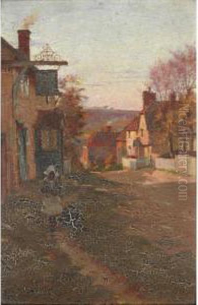 Walking On The Village Path Oil Painting by William Teulon Blandford Fletcher