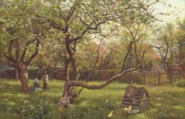 In The Orchard Oil Painting by William Teulon Blandford Fletcher