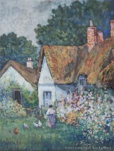 Thatched Cottage Oil Painting by Blythe Fletcher