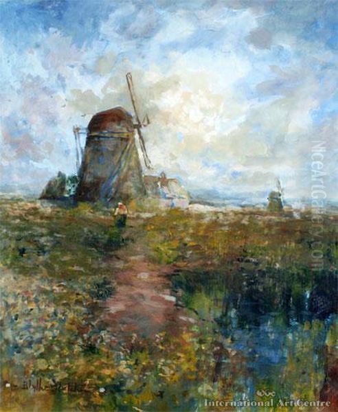 Windmills In The Spring Oil Painting by Blythe Fletcher