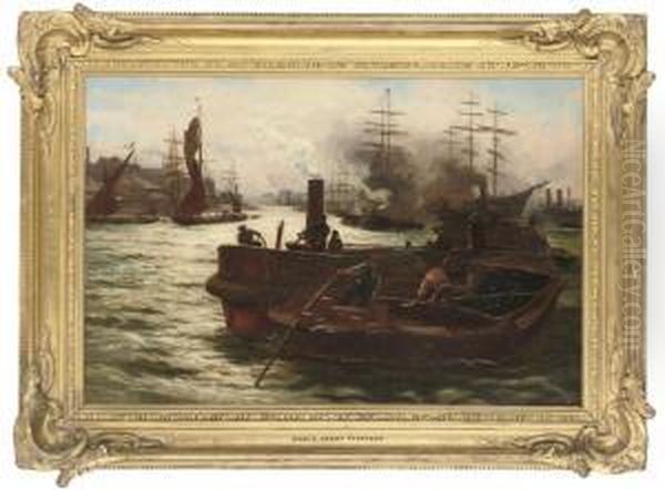 On The Thames Oil Painting by Edwin Fletcher