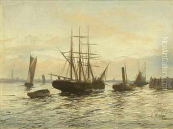 Harbour Scenes Oil Painting by Edwin Fletcher