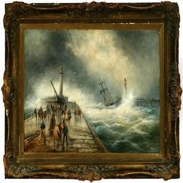 A Habour Entrance In A Heavy Storm Oil Painting by Edwin Fletcher