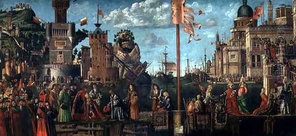 The Meeting of Etherius and Ursula and the Departure of the Pilgrims, from the St. Ursula Cycle, originally in the Scuola di Sant'Orsola, Venice, 1498 Oil Painting by Vittore Carpaccio