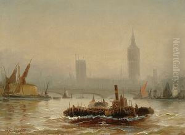 Thames Views Of The Houses Of Parliament; And Of Greenwich Oil Painting by Edwin Fletcher