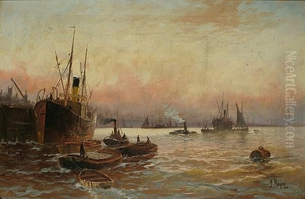 Unloading The Cargo Oil Painting by Edwin Fletcher